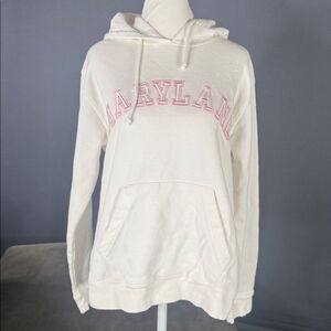 Women’s White Embroidered MARYLAND College Drawstring Hoodie Size L NEW